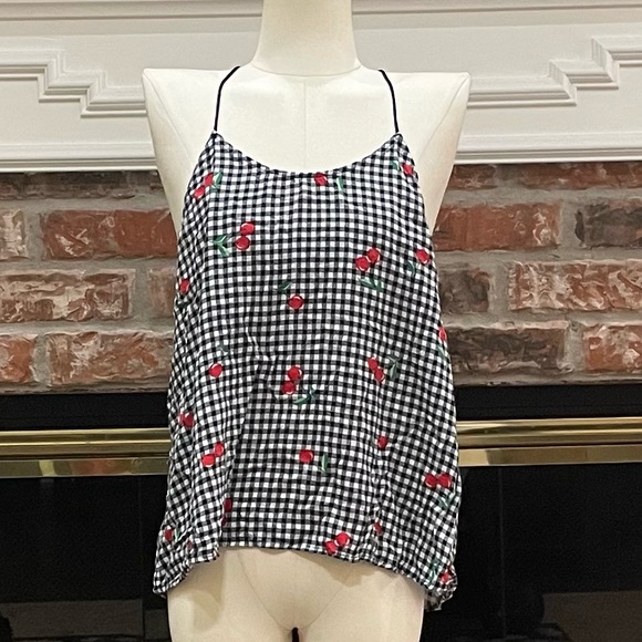 Tops - SOLD Vintage Y2K checkered cherry print spaghetti strap tank top / S / EUC